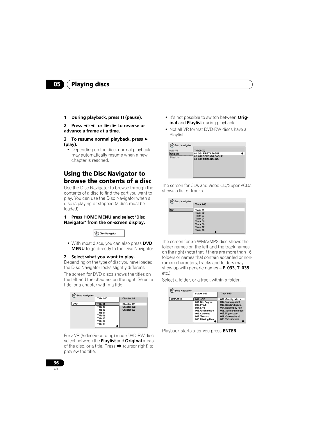 Pioneer XV-DV525, XW-DV525, S-DV525, XW-DV1WS manual Using the Disc Navigator to browse the contents of a disc 