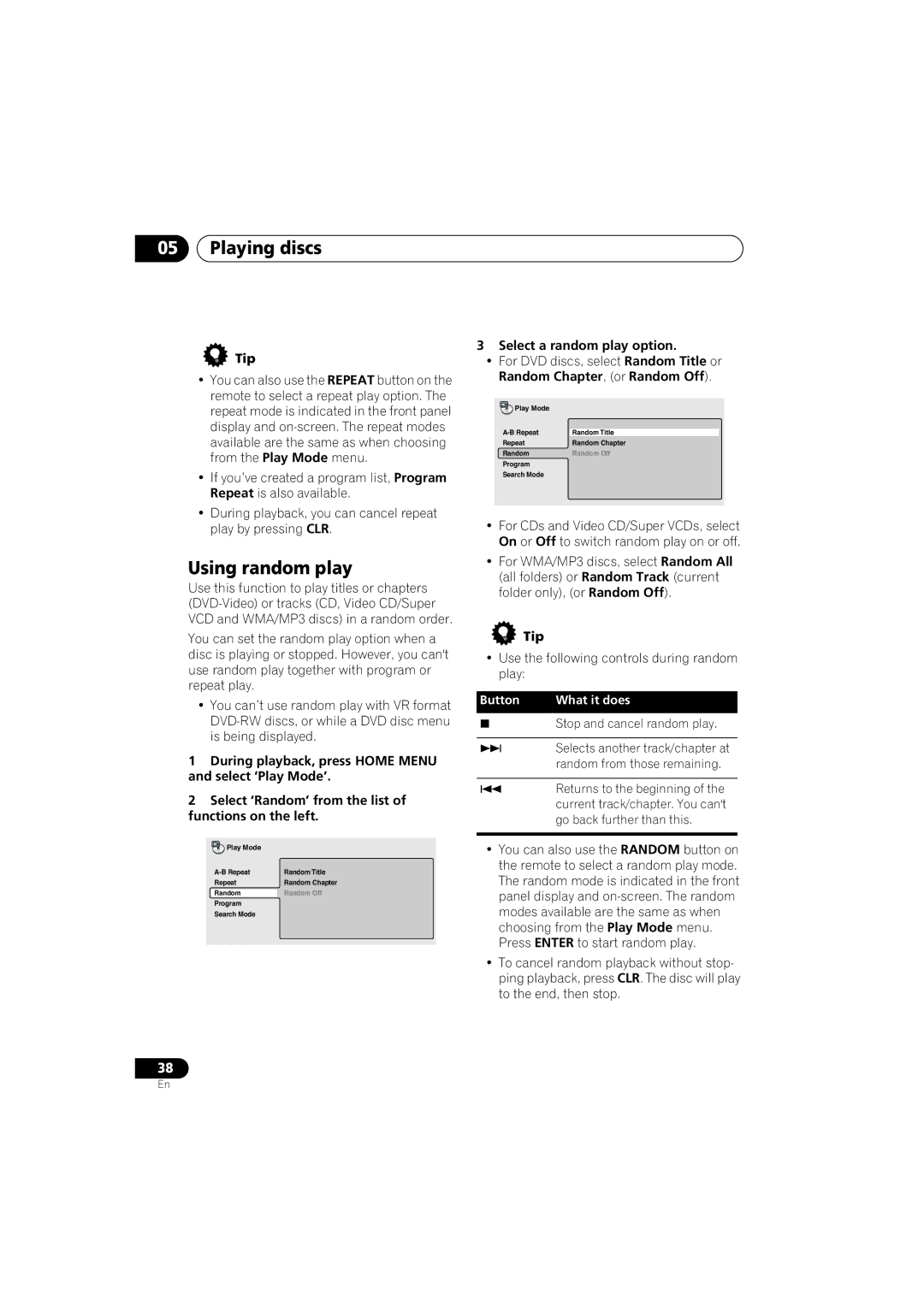 Pioneer S-DV525, XV-DV525, XW-DV525, XW-DV1WS manual Using random play, Select a random play option 