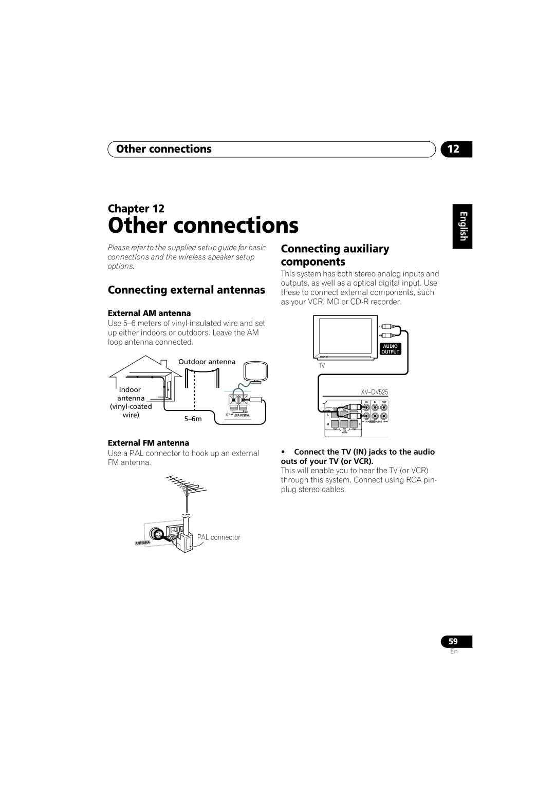 Pioneer XW-DV1WS, XV-DV525, XW-DV525, S-DV525 manual Other connections Chapter, External AM antenna, External FM antenna 