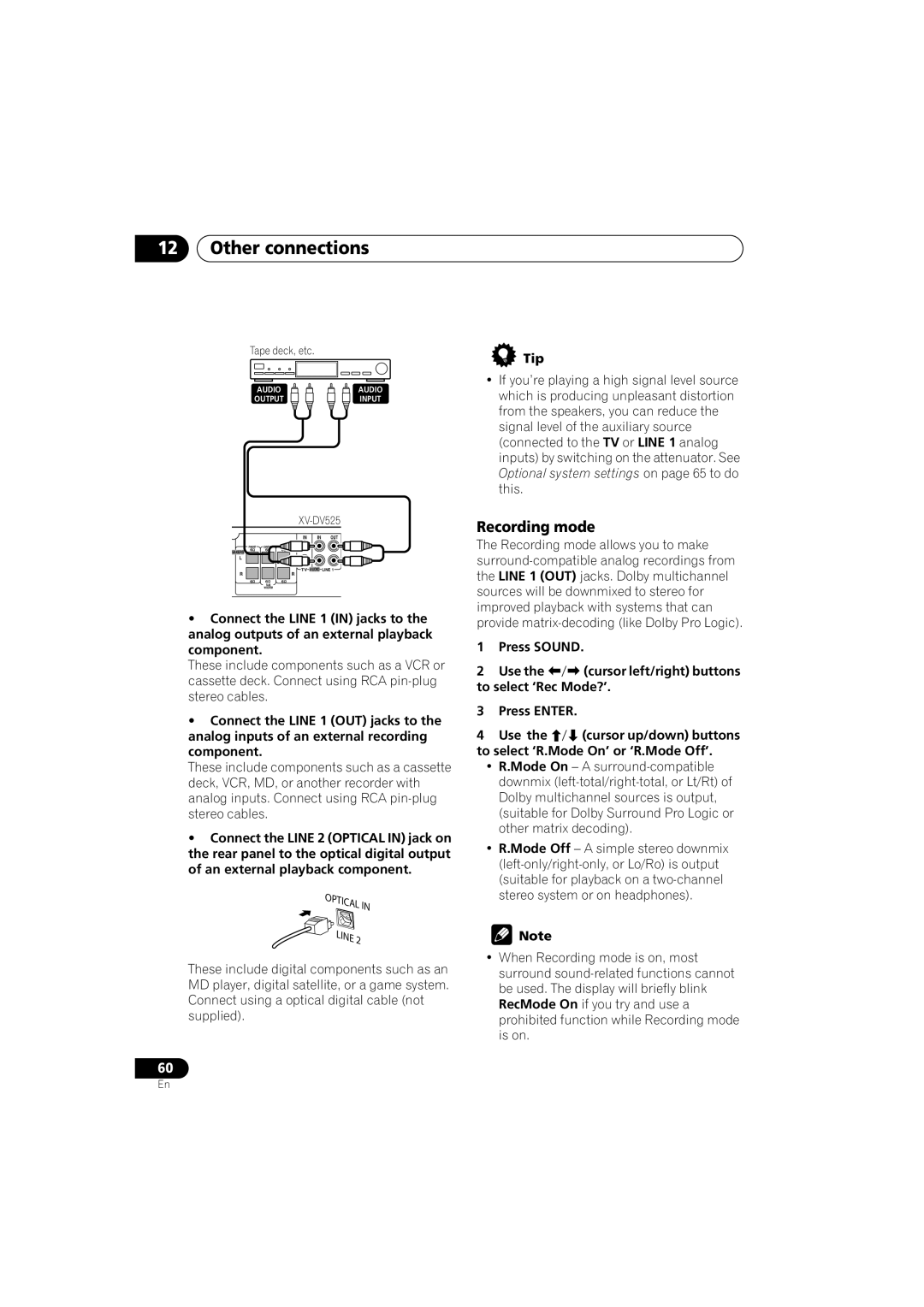 Pioneer XV-DV525, XW-DV525, S-DV525, XW-DV1WS manual Other connections, Recording mode, To select ‘Rec Mode?’, Press Enter Use 