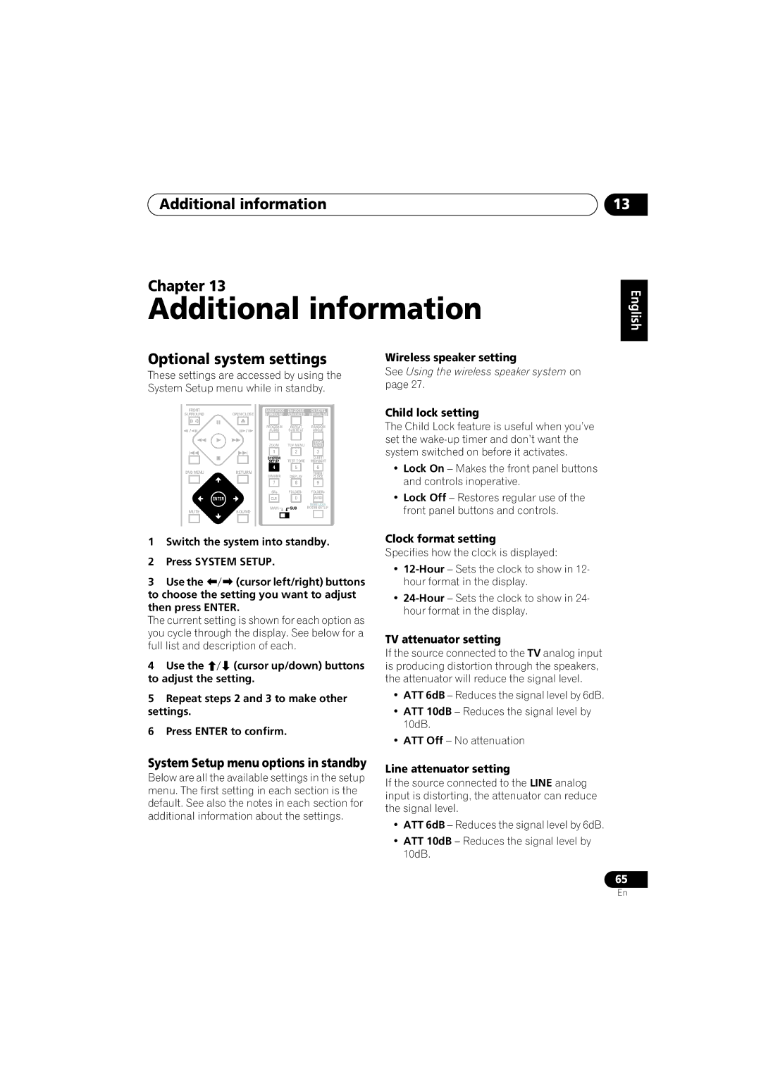 Pioneer XW-DV525 manual Additional information Chapter, Optional system settings, System Setup menu options in standby 