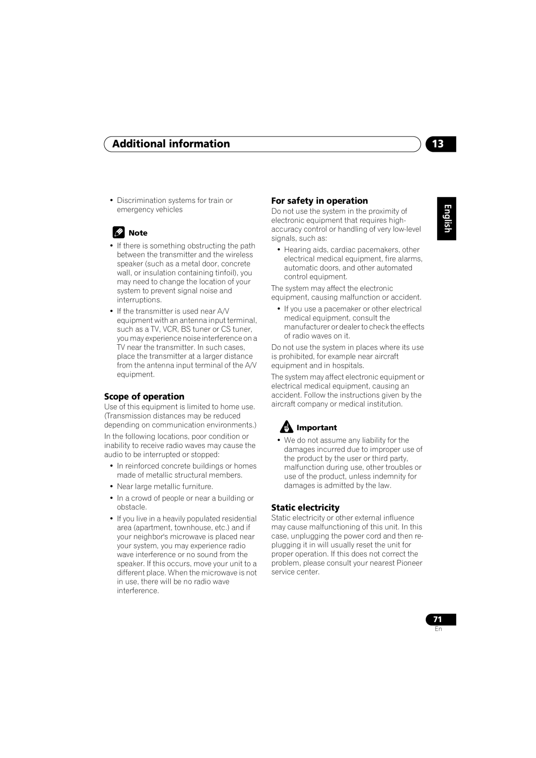 Pioneer XW-DV1WS, XV-DV525, XW-DV525, S-DV525 manual Scope of operation, For safety in operation, Static electricity 