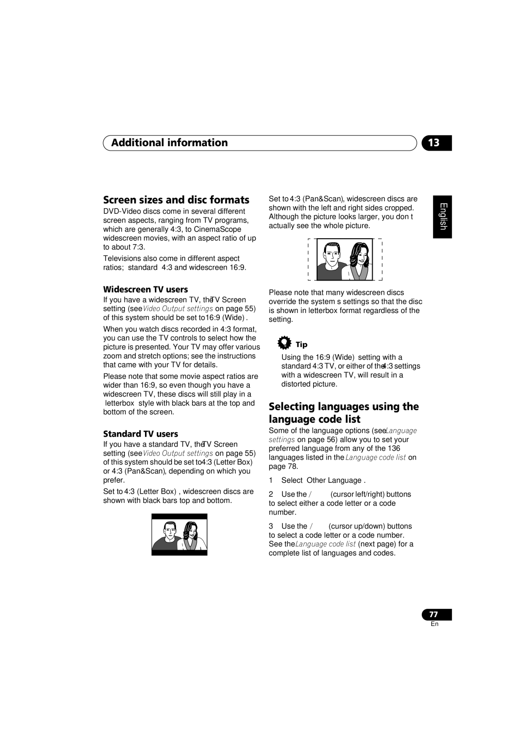 Pioneer XW-DV525 manual Additional information Screen sizes and disc formats, Selecting languages using, Language code list 