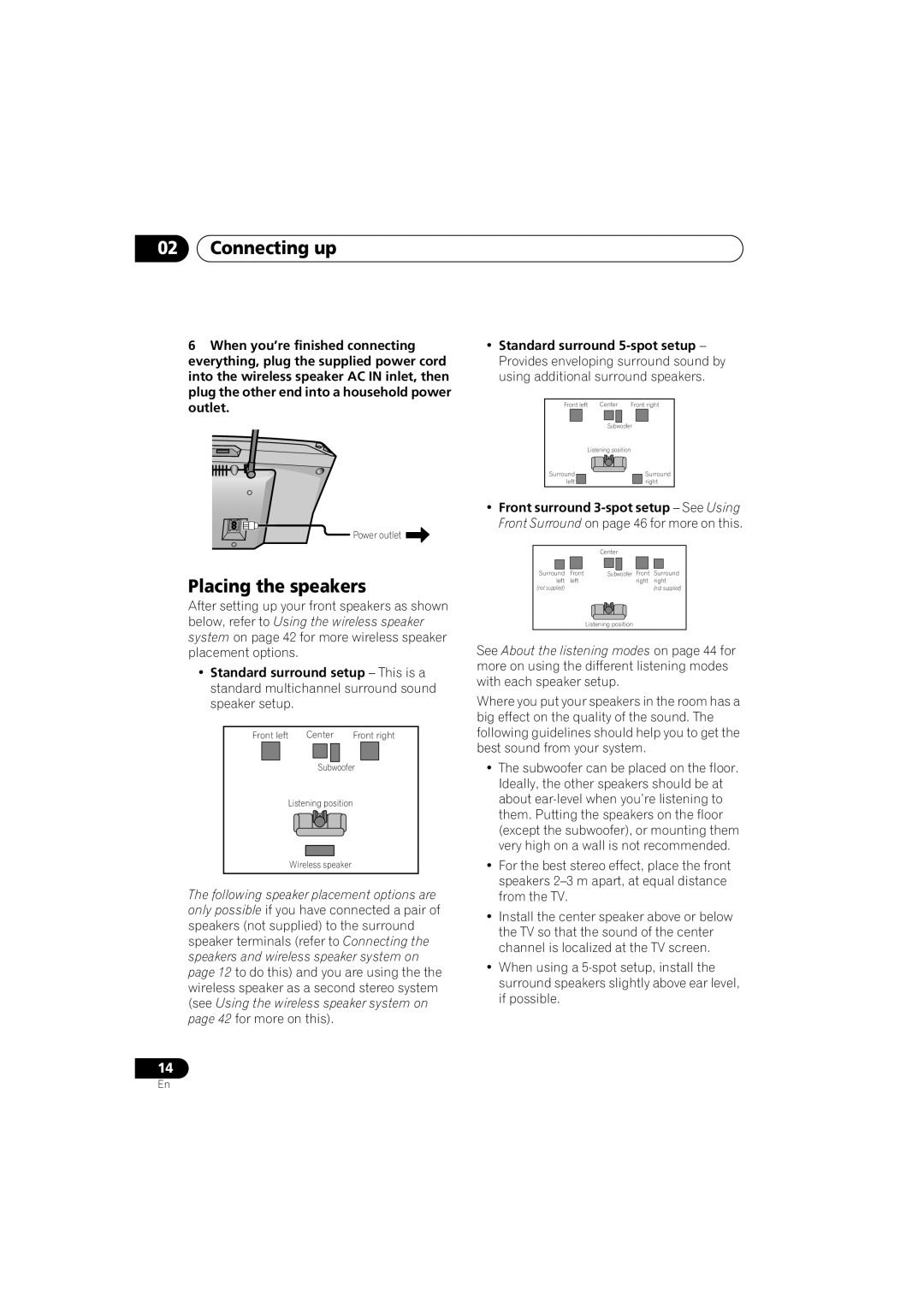 Pioneer XV-DV9, S-DV9 manual Placing the speakers 