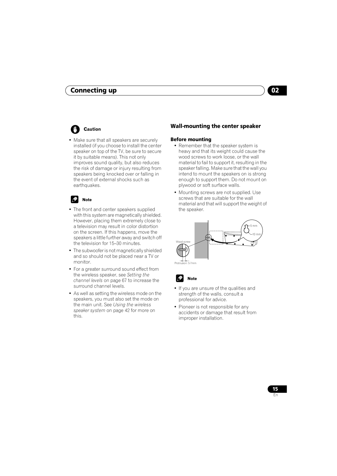 Pioneer S-DV9, XV-DV9 manual Wall-mounting the center speaker, Before mounting 