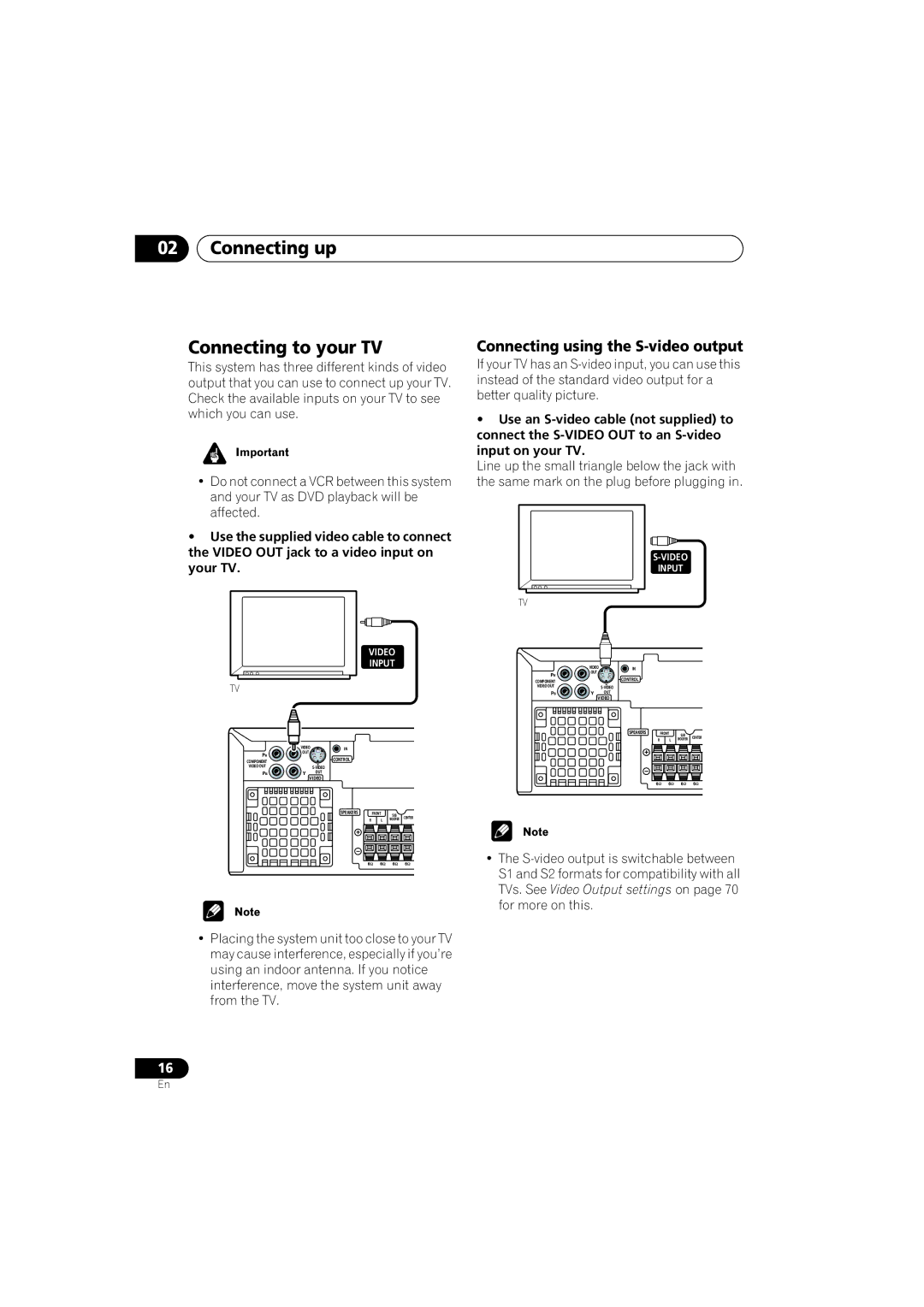 Pioneer XV-DV9, S-DV9 manual Connecting up Connecting to your TV, Connecting using the S-video output 