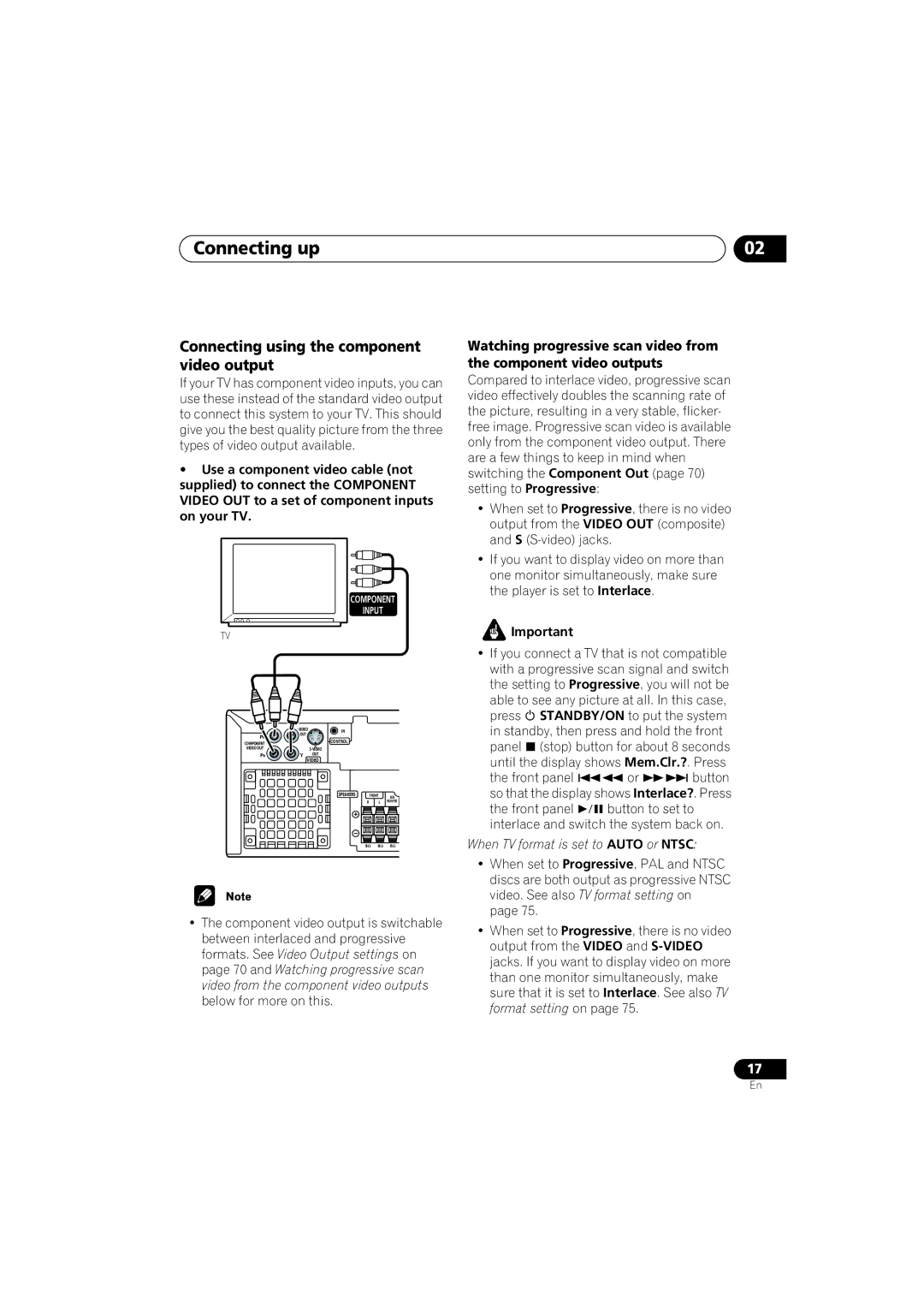 Pioneer S-DV9, XV-DV9 manual Connecting using the component video output 