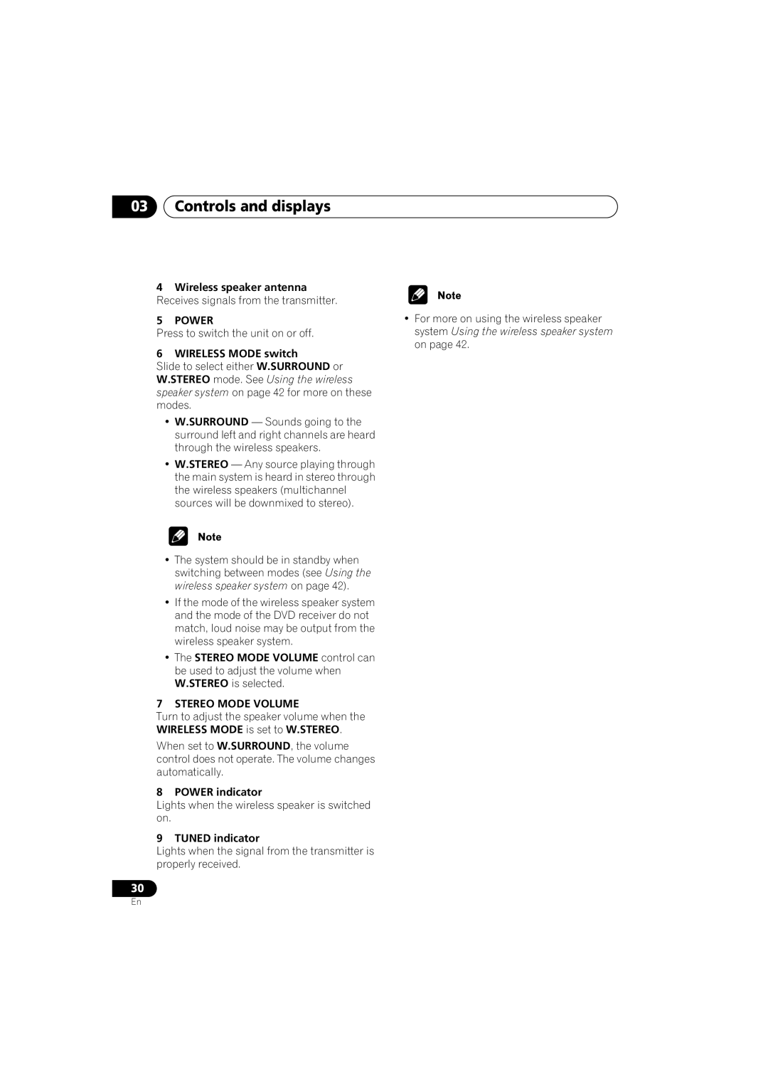 Pioneer XV-DV9, S-DV9 manual Wireless Mode switch, Power indicator, Tuned indicator 