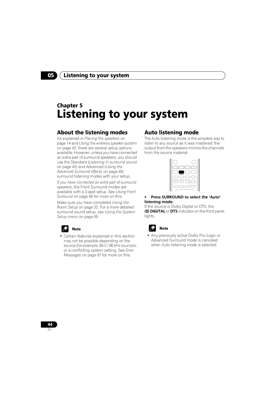 Pioneer XV-DV9, S-DV9 manual Listening to your system Chapter, About the listening modes, Auto listening mode 