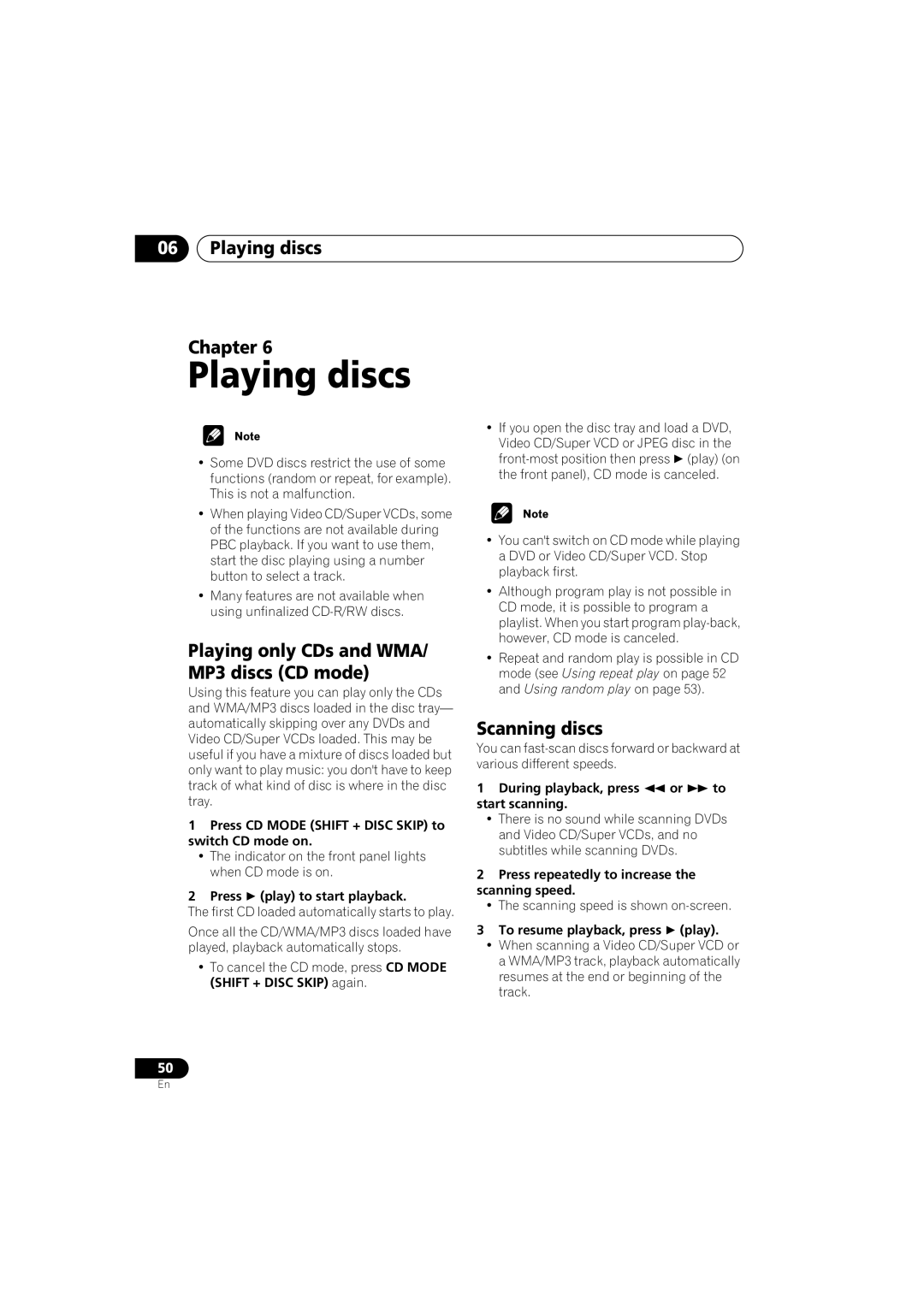 Pioneer XV-DV9, S-DV9 manual Playing discs Chapter, Scanning discs 