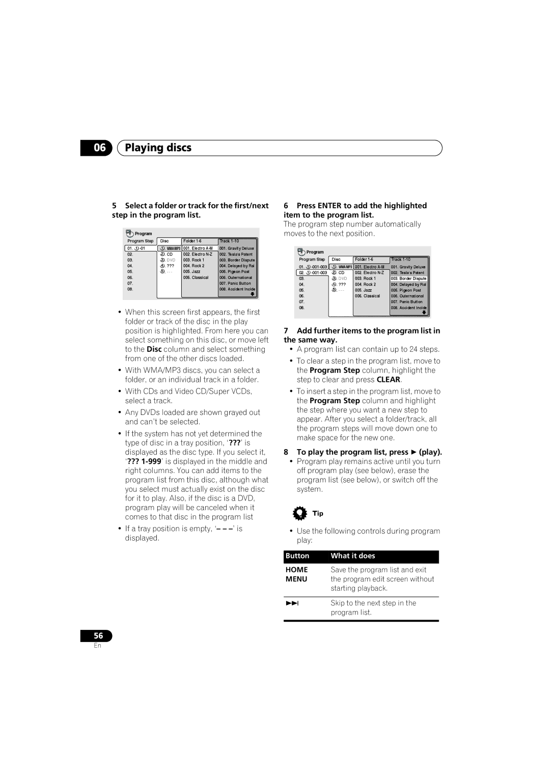 Pioneer XV-DV9, S-DV9 manual Program Program Step Disc Folder Track 