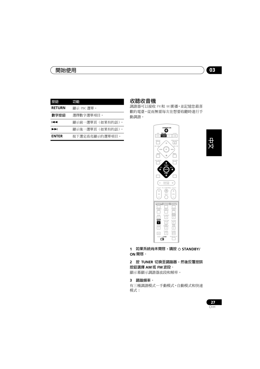 Pioneer XV-DV700, XV-DV900, S-DV900SW, S-DV700ST, S-DV700SW, S-DV900ST manual 收聽收音機, Return 顯示 PBC 選單。 