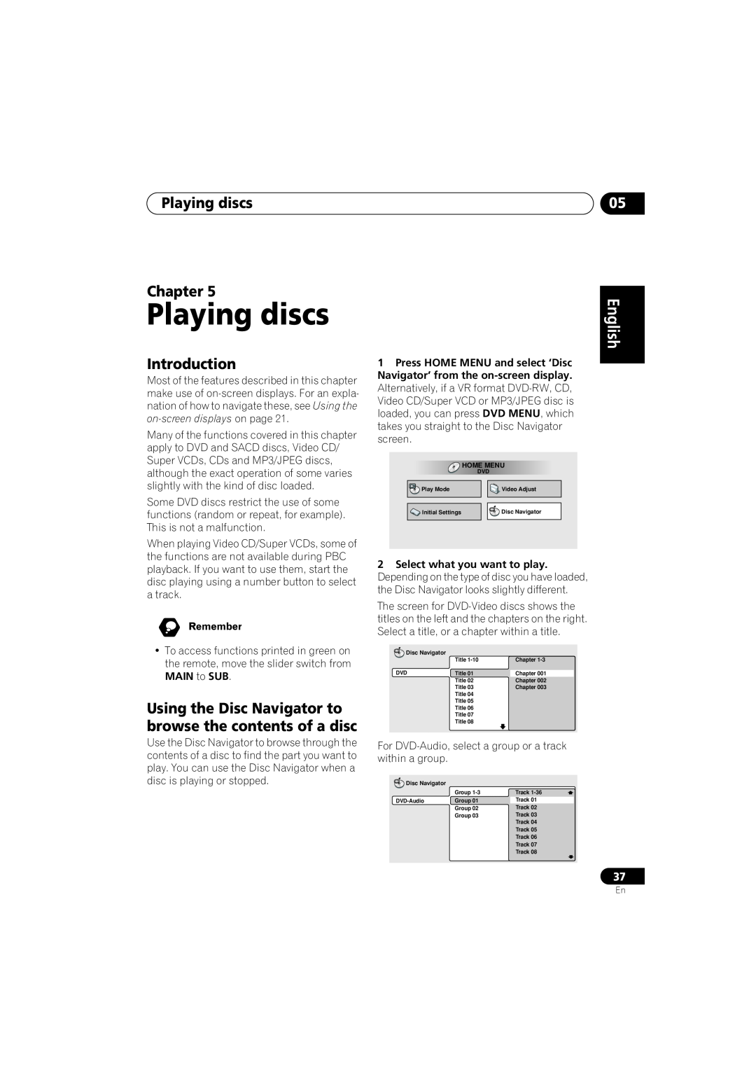 Pioneer XV-DV700, XV-DV900, S-DV900SW, S-DV700ST, S-DV700SW, S-DV900ST manual Playing discs Chapter, Introduction 
