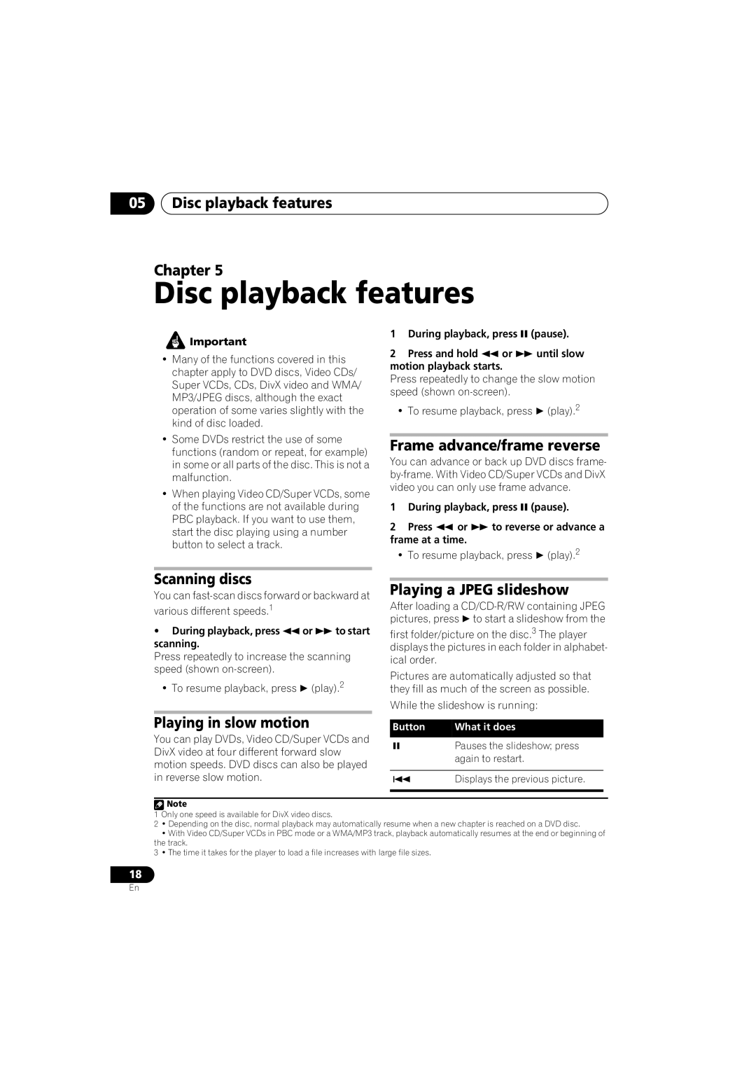 Pioneer XV-GX3, S-GX3V manual Disc playback features 