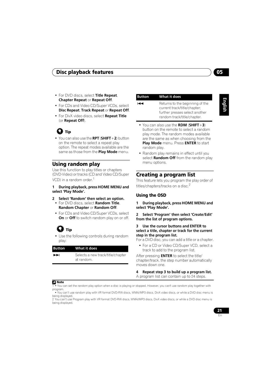 Pioneer S-GX3V, XV-GX3 manual Using random play, Creating a program list, Using the OSD, Nederlands Español 