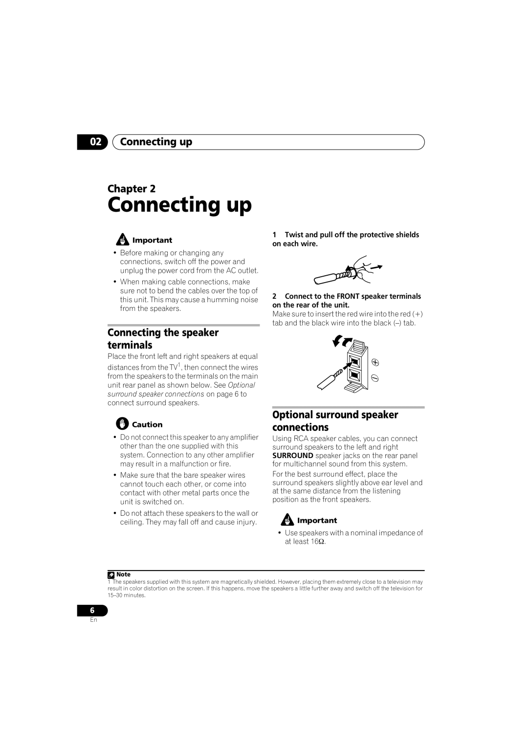 Pioneer XV-GX3, S-GX3V Connecting up Chapter, Connecting the speaker terminals, Optional surround speaker connections 