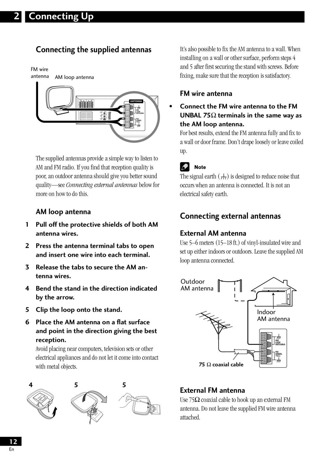 Pioneer XV-HTD510, S-HTD510 operating instructions Connecting the supplied antennas, Connecting external antennas 