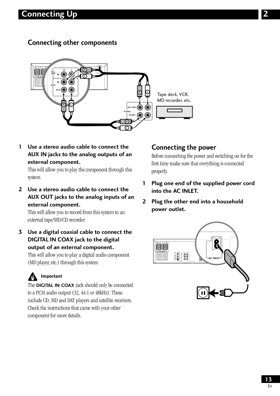 Pioneer S-HTD510, XV-HTD510 operating instructions Connecting other components, Connecting the power 