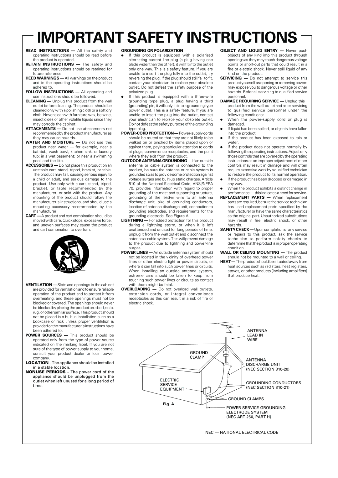 Pioneer S-HTD510, XV-HTD510 operating instructions Important Safety Instructions 