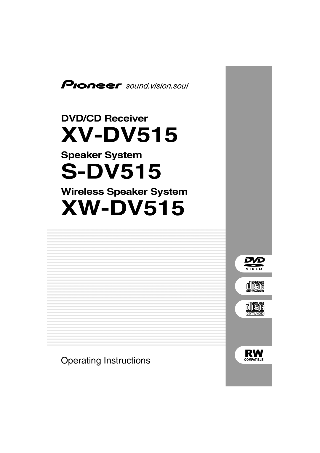 Pioneer XV-DV515, XW-DV515, S-DV515 operating instructions 