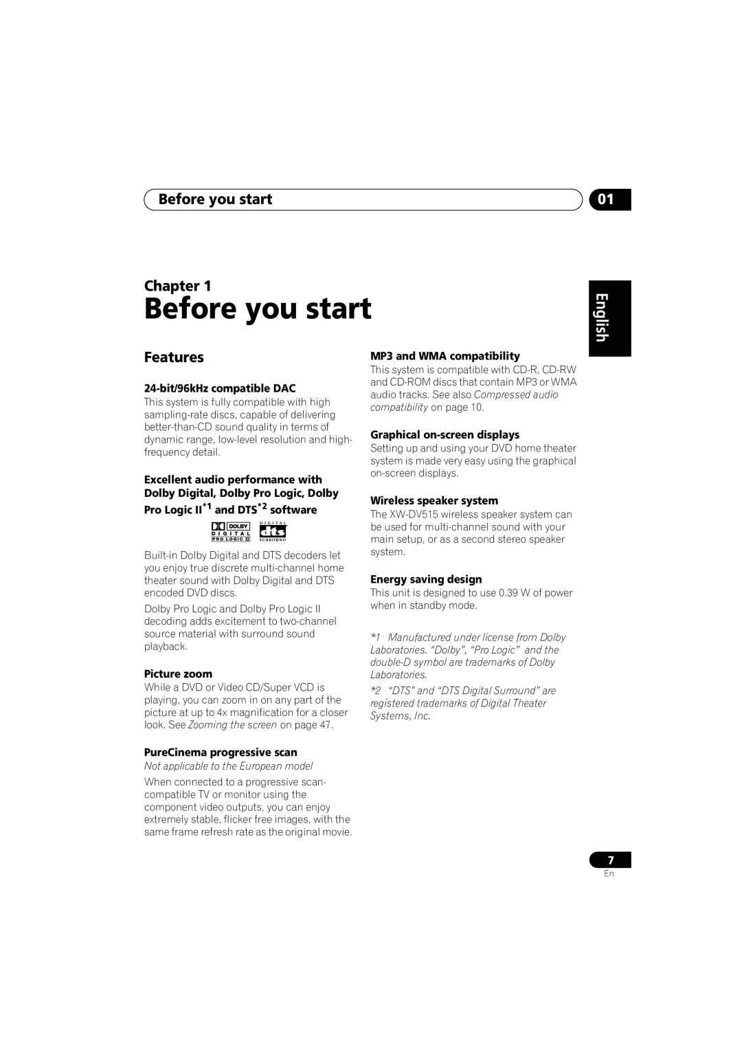 Pioneer XV-DV515, XW-DV515, S-DV515 operating instructions Before you start Chapter, Features 