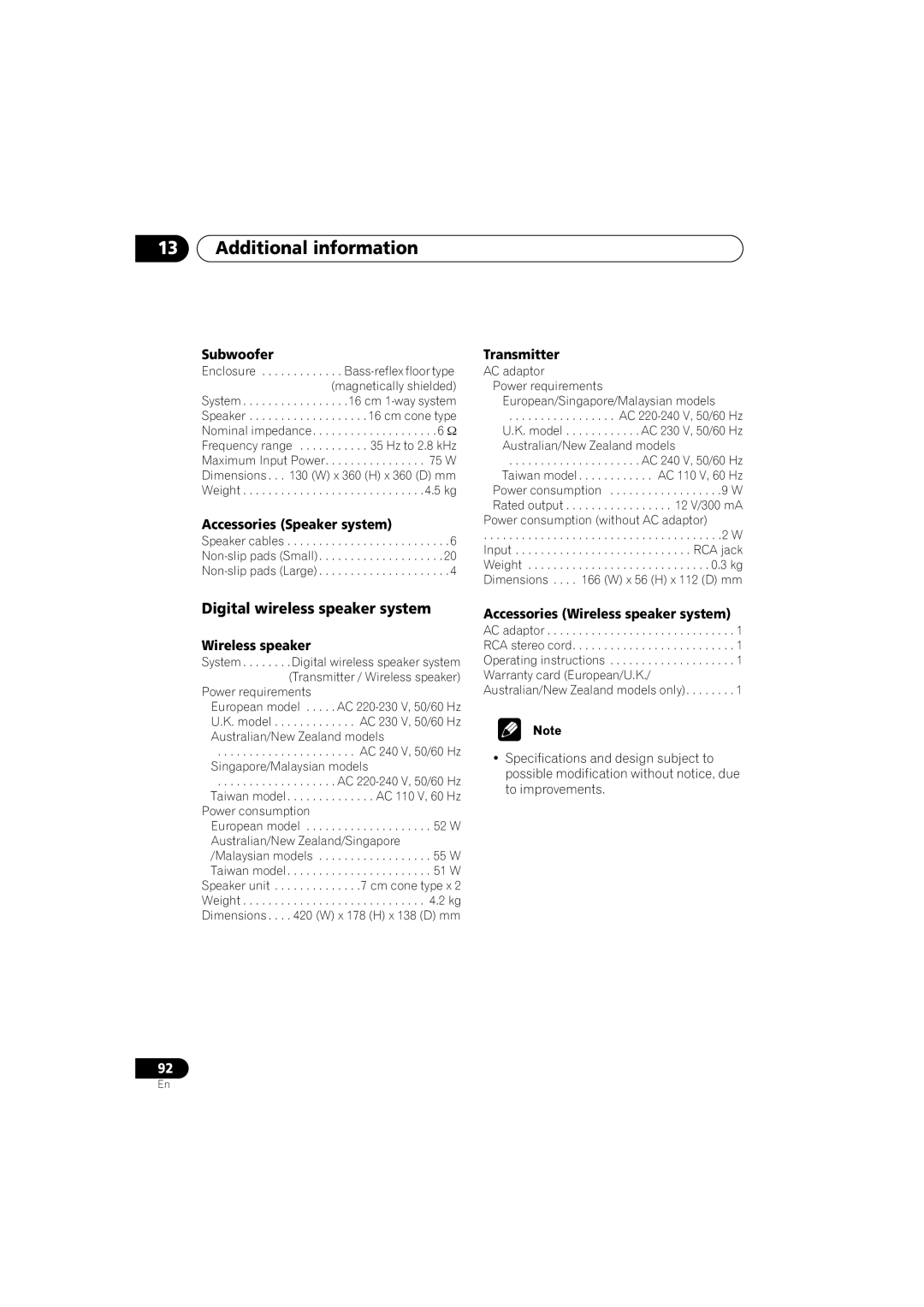 Pioneer S-DV515, XW-DV515, XV-DV515 operating instructions Digital wireless speaker system 