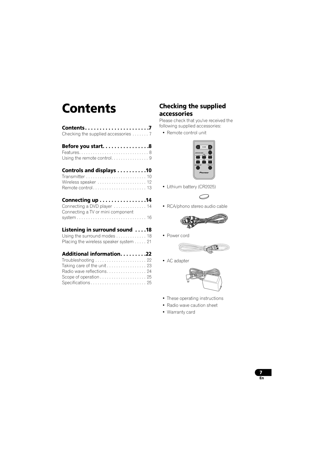 Pioneer XW-HT1 manual Contents 