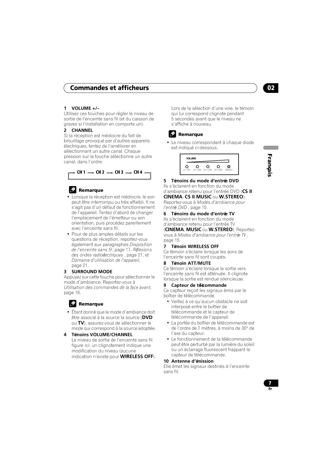 Pioneer XW-HT1 manual Commandes et afficheurs, Français, CH 1 CH 2 CH 3 CH 