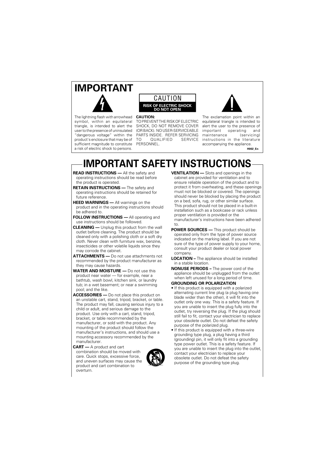 Pioneer XW-HTD630A manual Important Safety Instructions 