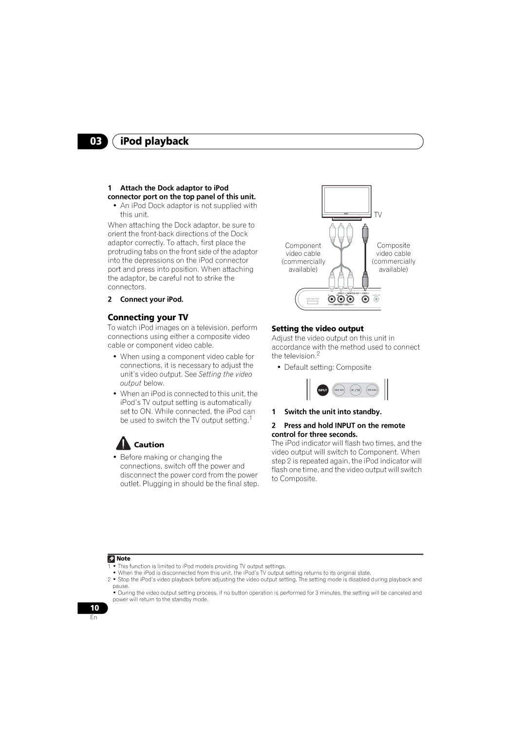 Pioneer XW-NAS3 operating instructions IPod playback, Connecting your TV, Connect your iPod 