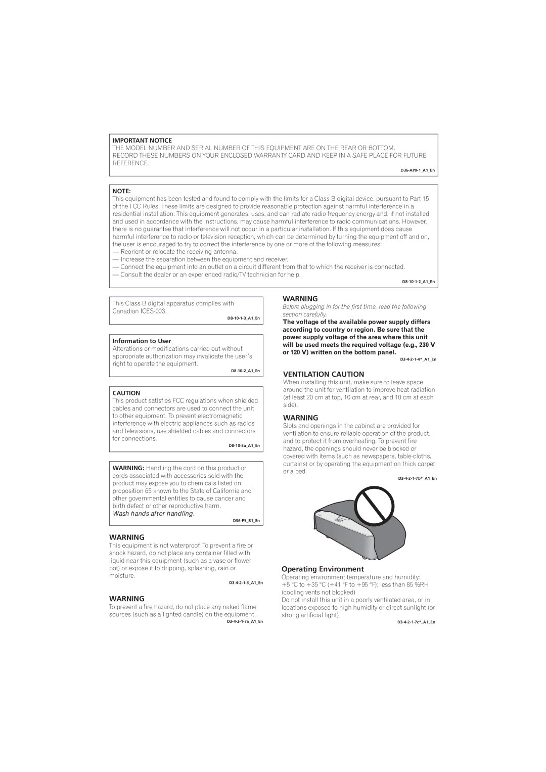 Pioneer XW-NAS3 operating instructions Ventilation Caution 