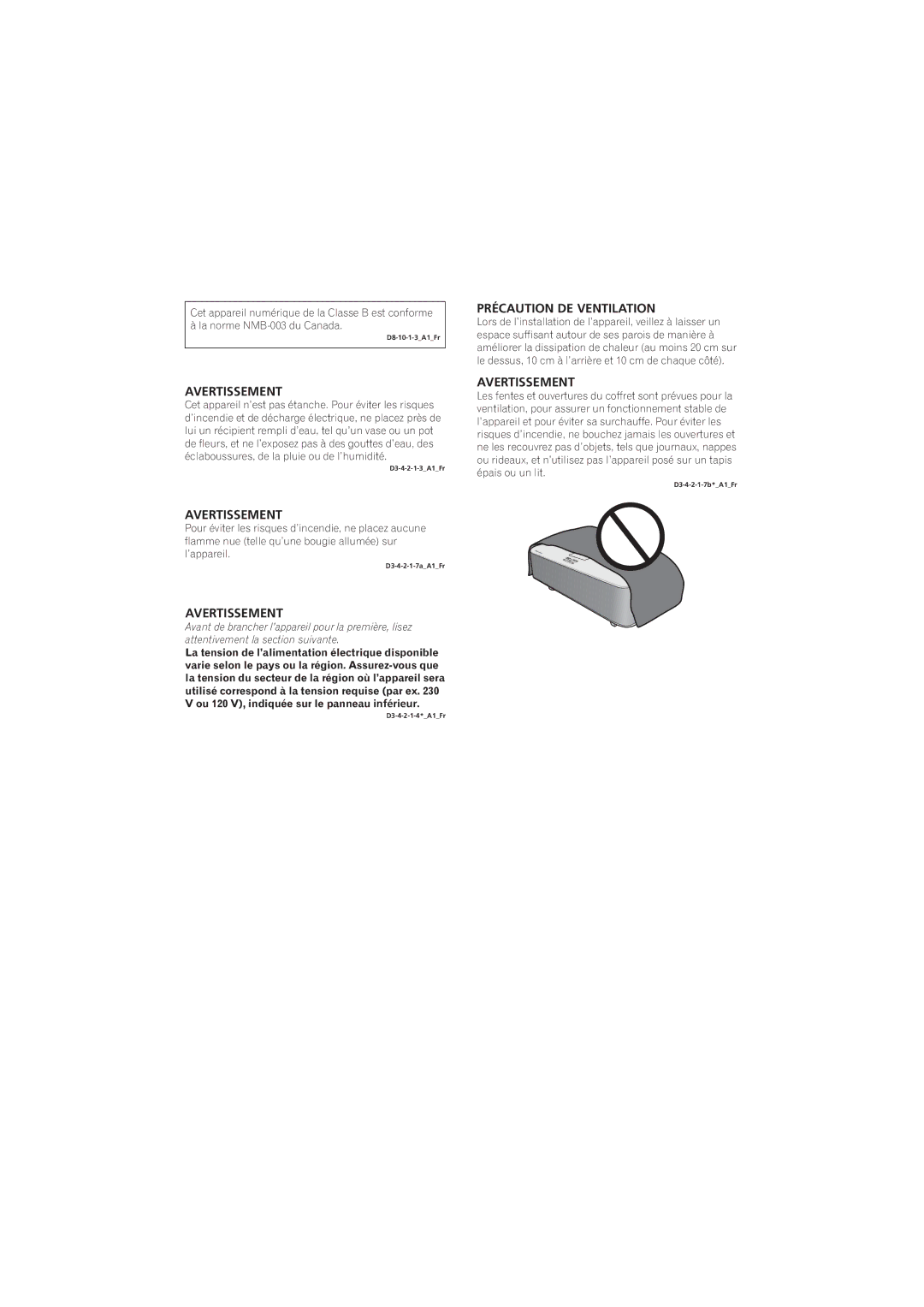 Pioneer XW-NAS3 operating instructions Avertissement 