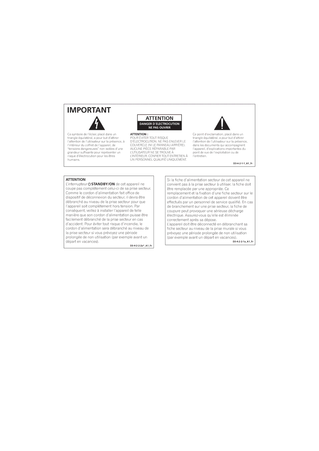 Pioneer XW-NAS3 operating instructions NE PAS Ouvrir 