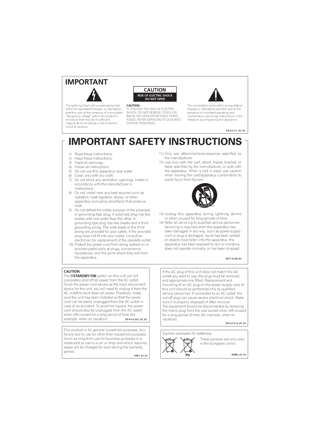 Pioneer XW-NAS3 operating instructions Risk of Electric Shock Do not Open 