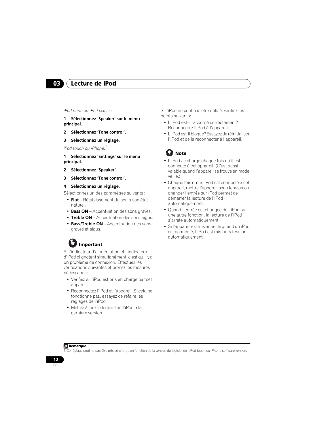 Pioneer XW-NAS3 operating instructions IPod nano ou iPod classic 