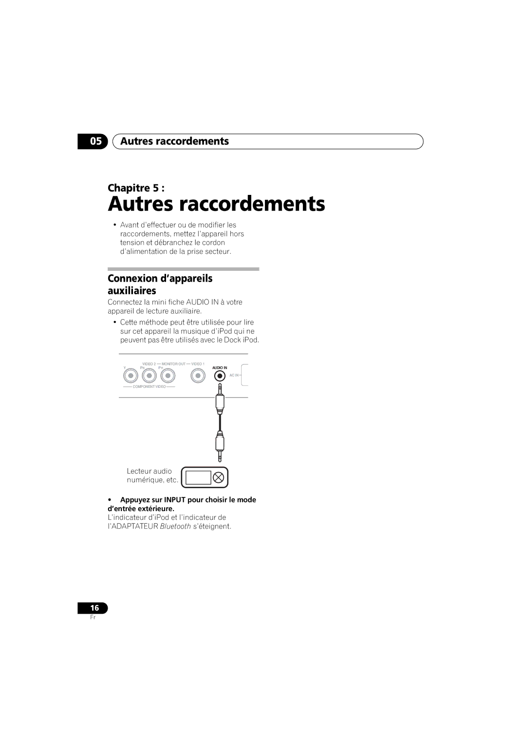 Pioneer XW-NAS3 operating instructions Autres raccordements Chapitre, Lecteur audio numérique, etc 