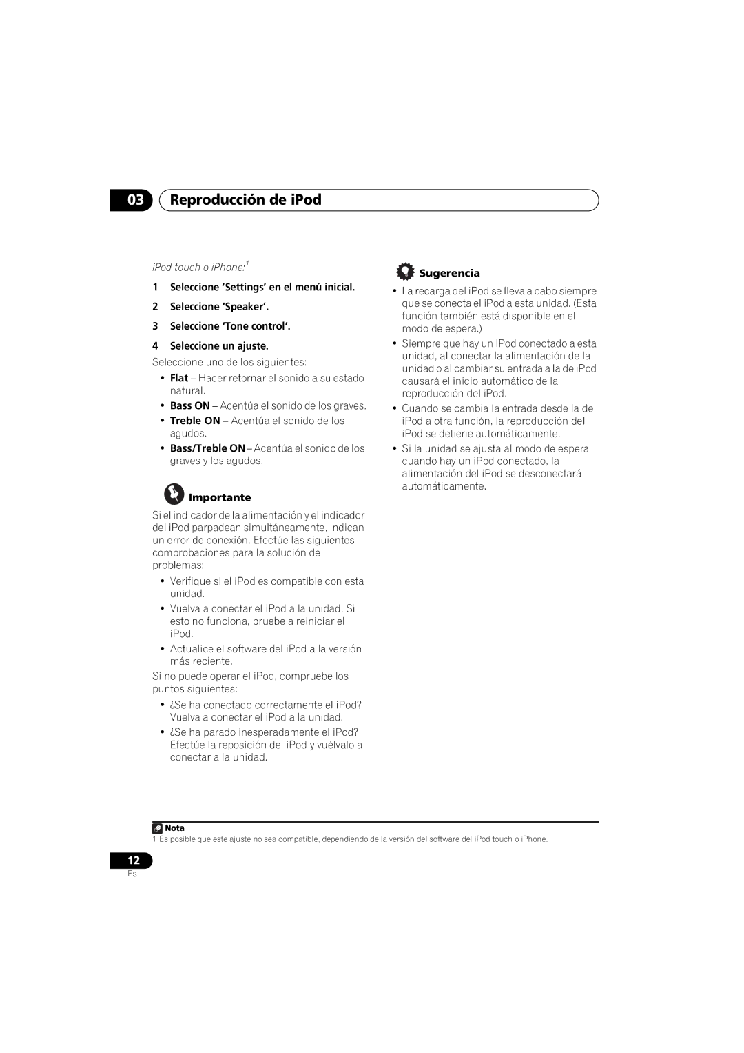 Pioneer XW-NAS3 operating instructions IPod touch o iPhone1 