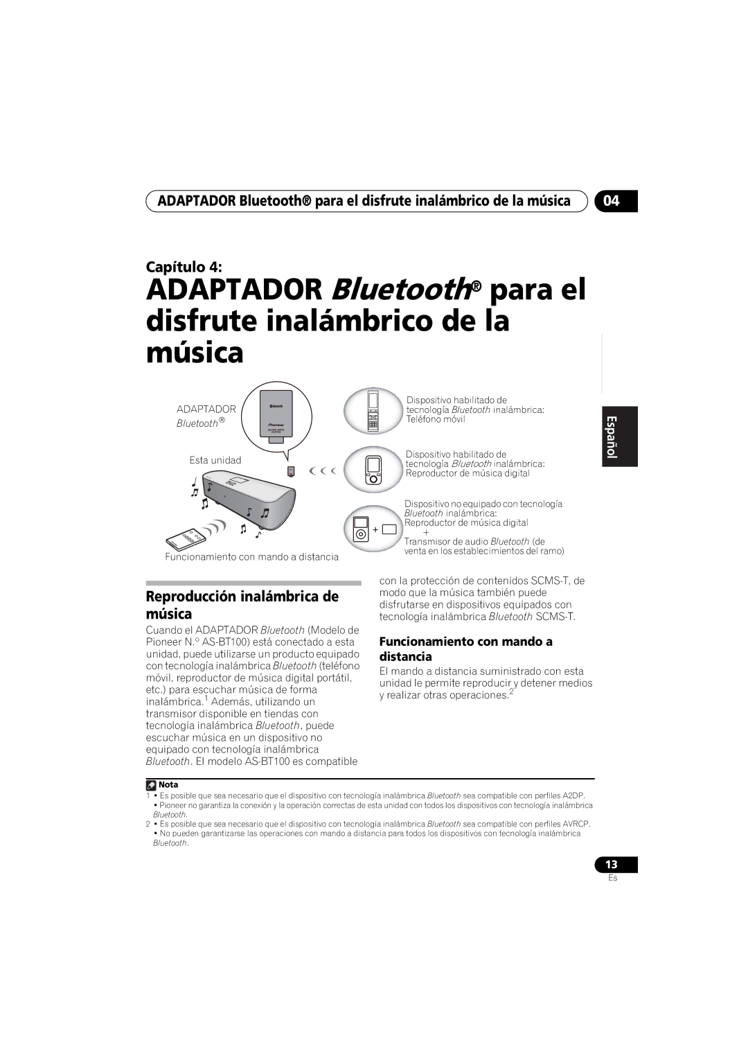 Pioneer XW-NAS3 operating instructions Esta unidad Funcionamiento con mando a distancia, Reproducción inalámbrica de música 