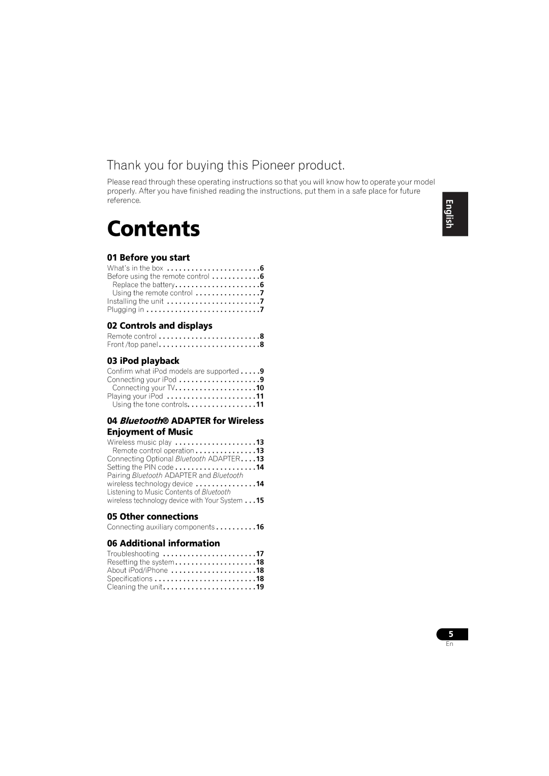 Pioneer XW-NAS3 operating instructions Contents 