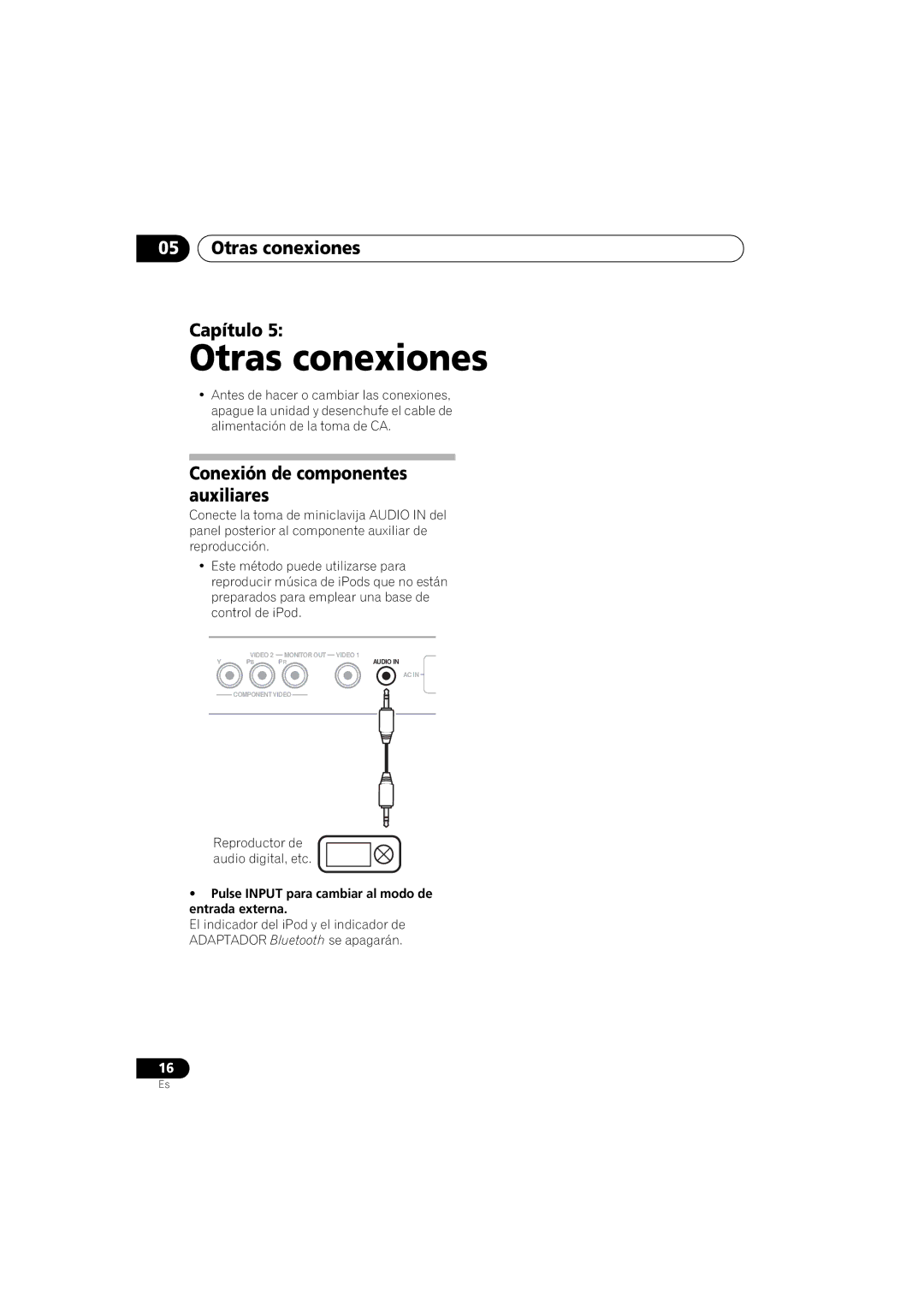 Pioneer XW-NAS3 Otras conexiones Capítulo, Conexión de componentes auxiliares, Reproductor de audio digital, etc 