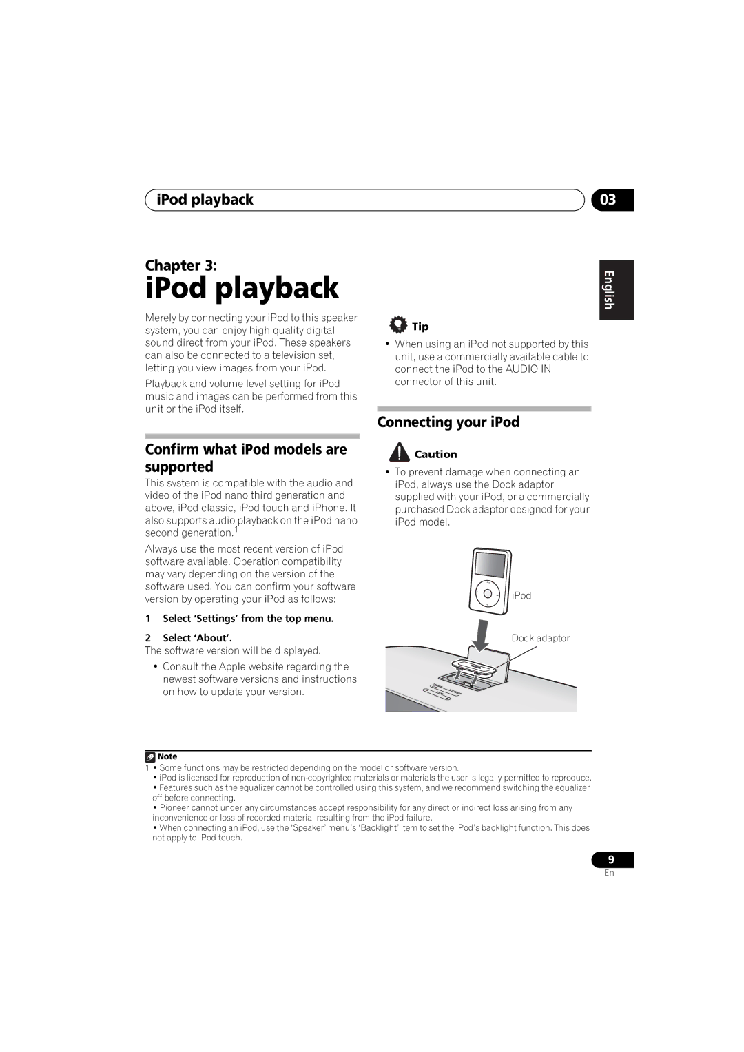 Pioneer XW-NAS3 IPod playback Chapter, Confirm what iPod models are supported, Connecting your iPod 