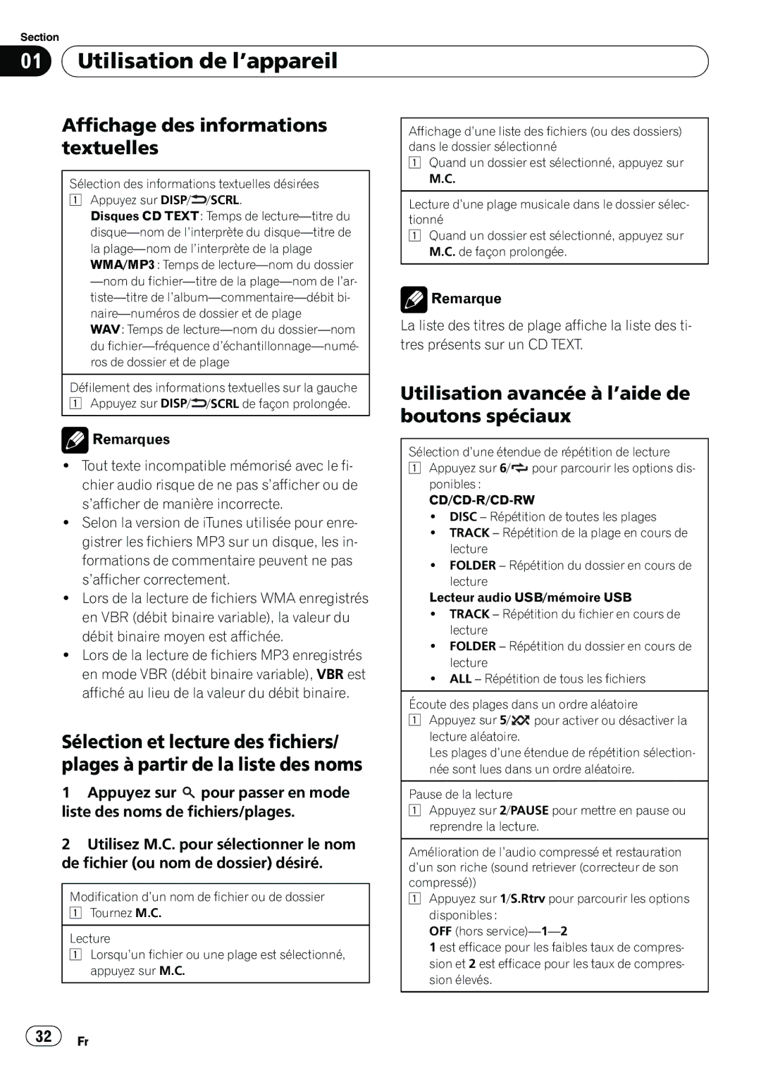 Pioneer YRD5301BS Affichage des informations textuelles, Utilisation avancée à l’aide de boutons spéciaux, Cd/Cd-R/Cd-Rw 