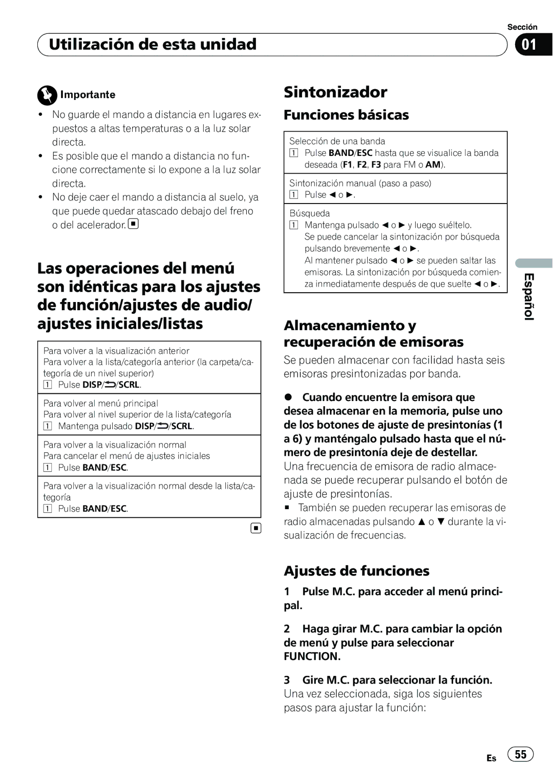 Pioneer DEH-2200UB Utilización de esta unidad, Sintonizador, Funciones básicas, Almacenamiento y recuperación de emisoras 