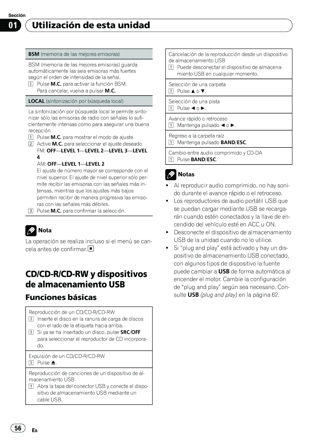 Pioneer YRD5301BS, DEH-2200UB owner manual Notas, BSM memoria de las mejores emisoras 