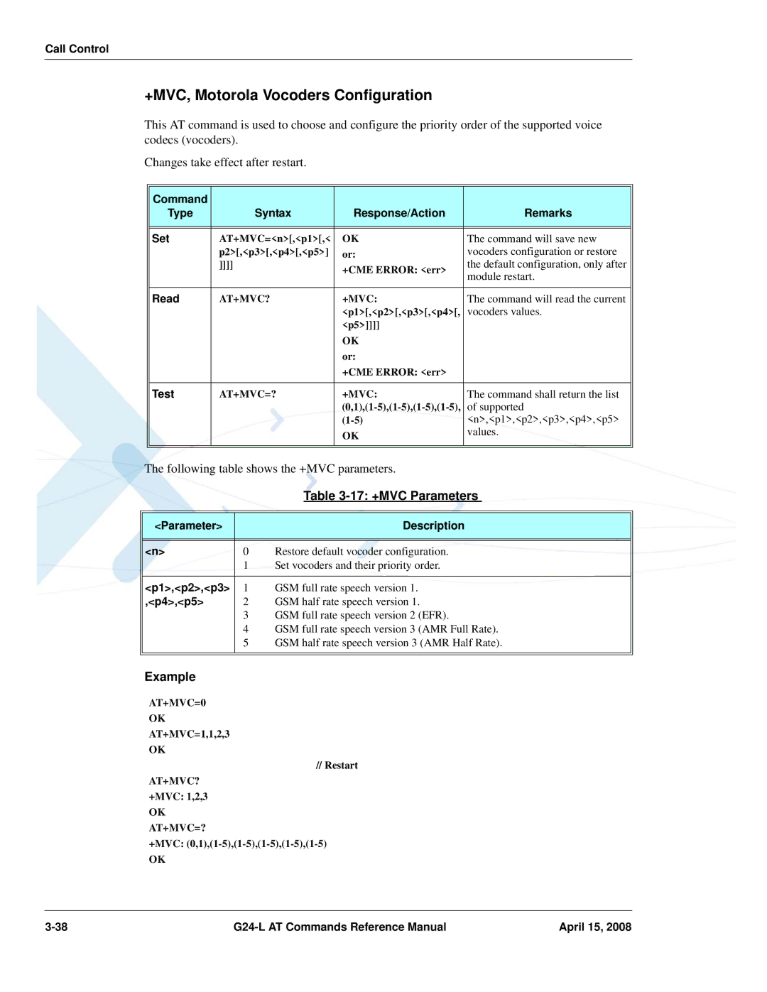 PIONEERPOS G24-LC manual +MVC, Motorola Vocoders Configuration, 17 +MVC Parameters, P1,p2,p3, P4,p5 