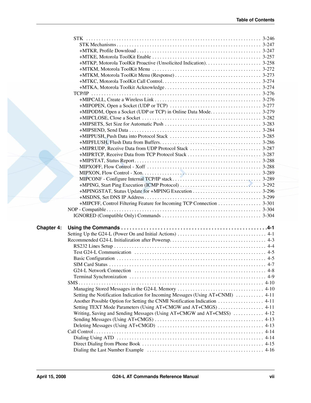 PIONEERPOS G24-LC manual Using the Commands, April 15 G24-L AT Commands Reference Manual Vii 