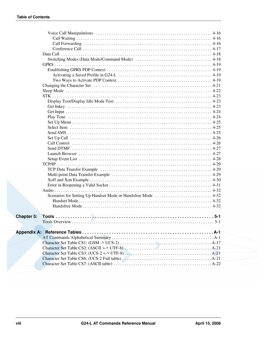 PIONEERPOS G24-LC manual Tools, Viii G24-L AT Commands Reference Manual April 15 