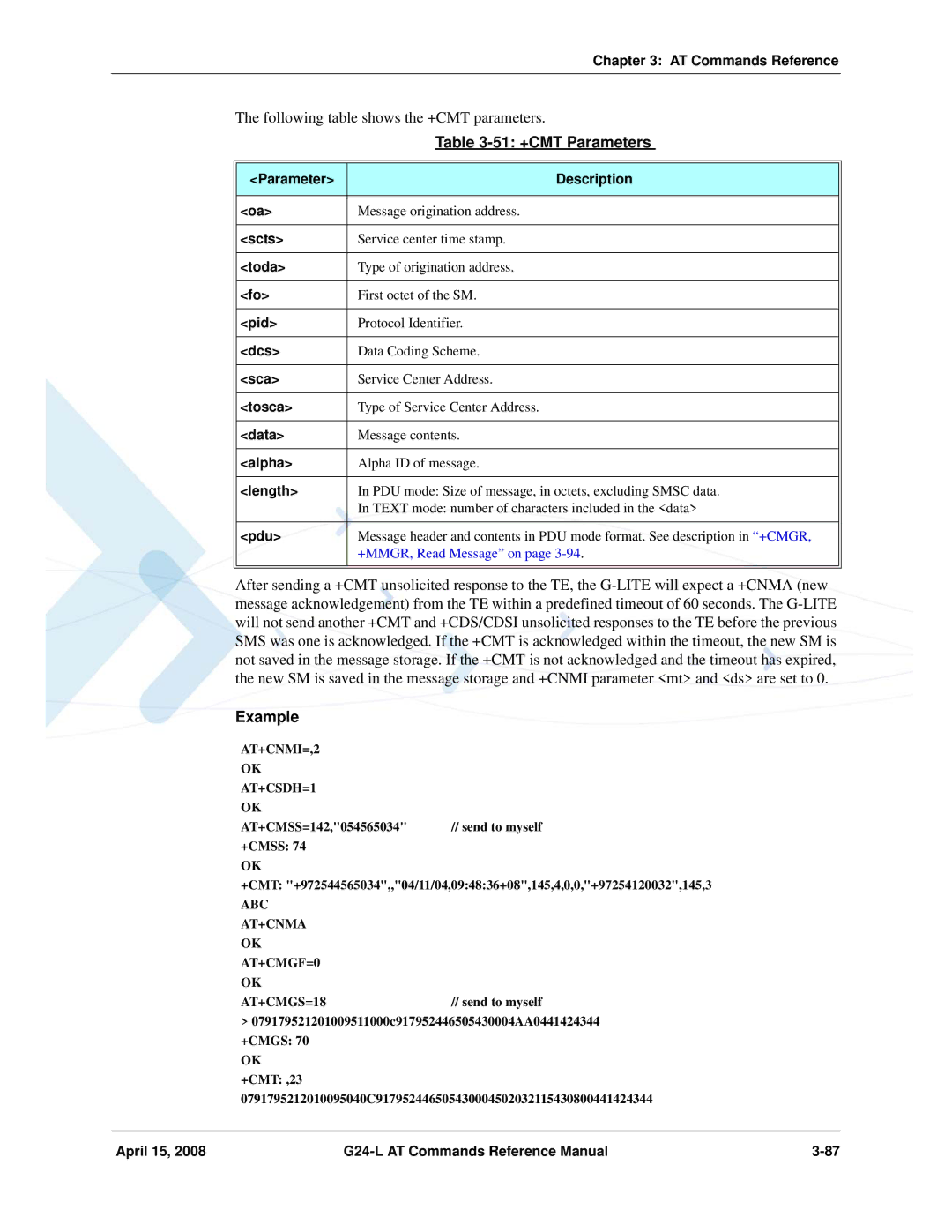 PIONEERPOS G24-LC manual 51 +CMT Parameters 