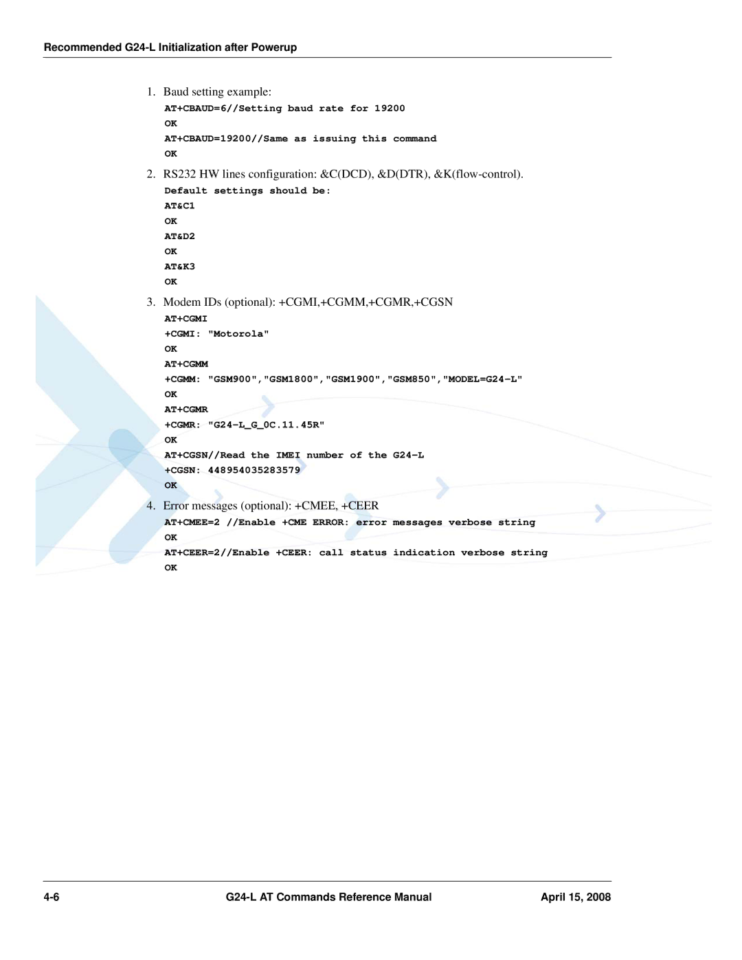 PIONEERPOS G24-LC manual Baud setting example 