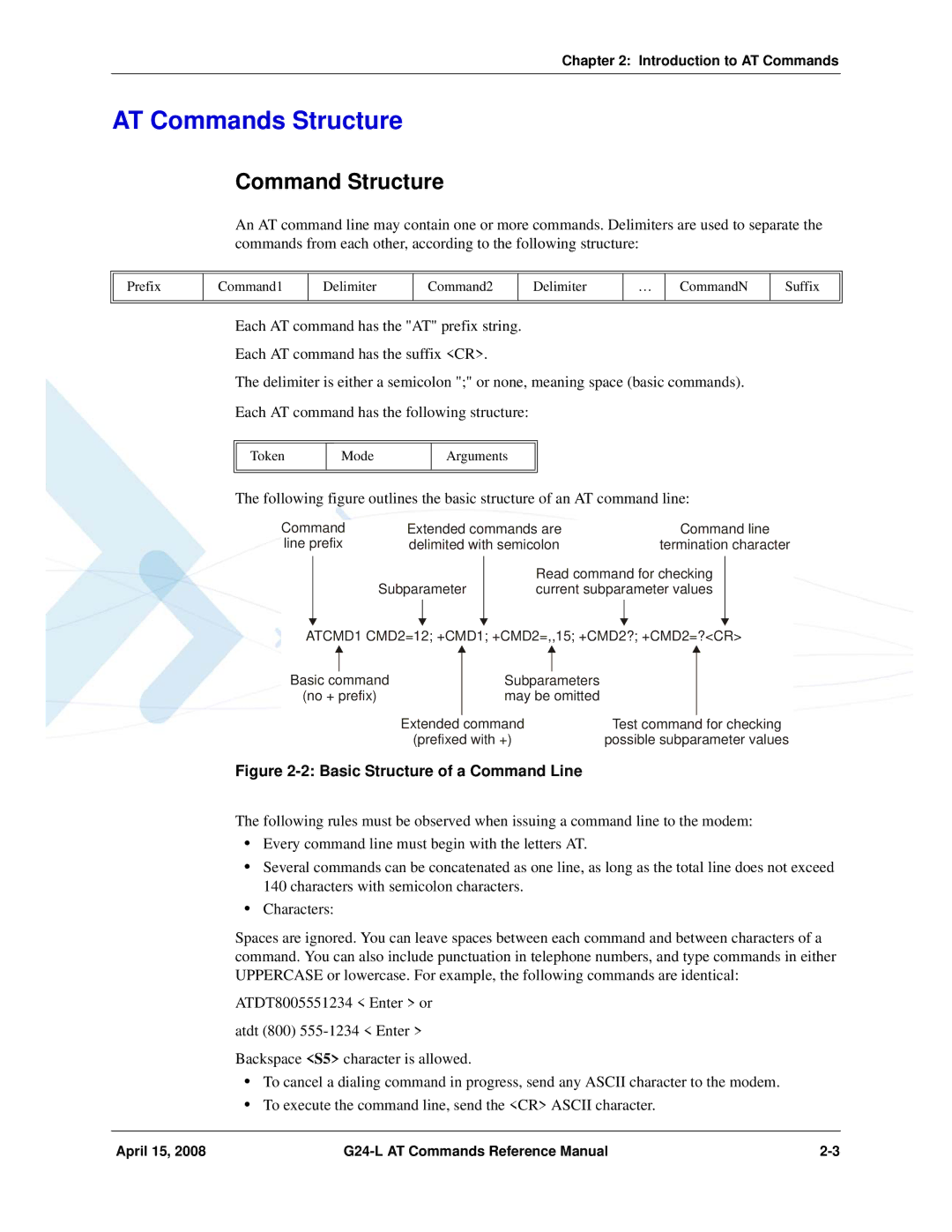 PIONEERPOS G24-LC manual AT Commands Structure, Command Structure, Introduction to AT Commands 